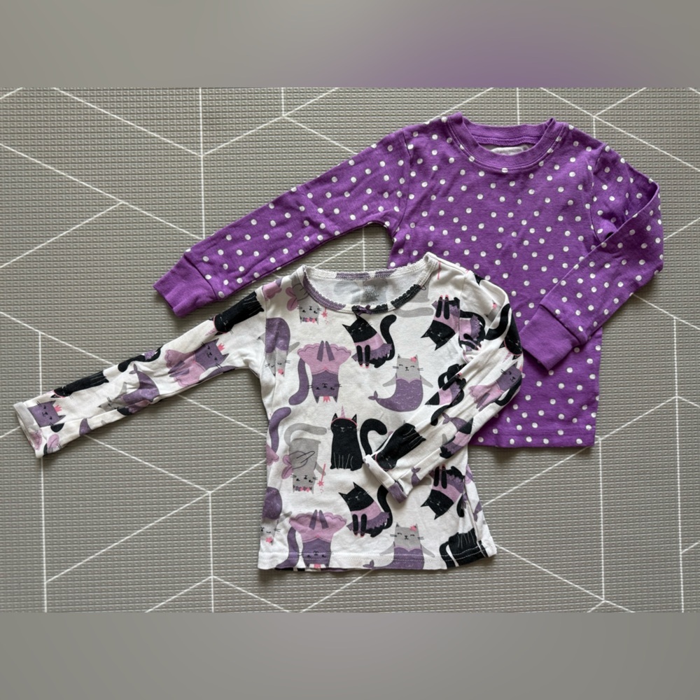 Carters|Baby girl/toddler pajamas top set in Purple polka dot & novelty cat•2T
